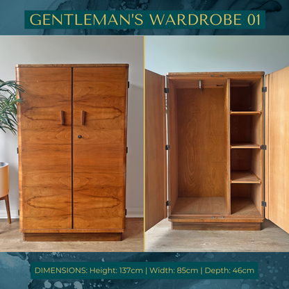Large Art Deco Walnut Drinks Cabinet / Whiskey Bar - Gold Geometric Design - *MADE TO ORDER*