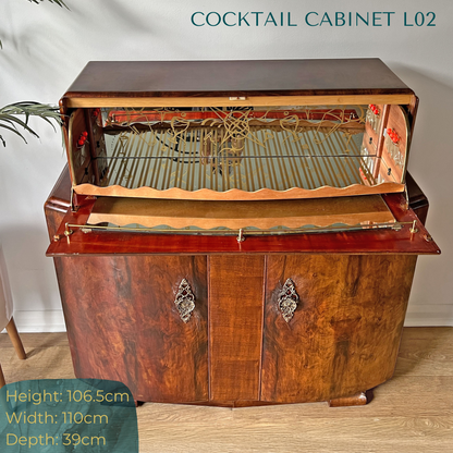 Large Vintage Walnut 1920s Art Deco Cocktail Cabinet - Bespoke Hand-Painted Design - *MADE TO ORDER*