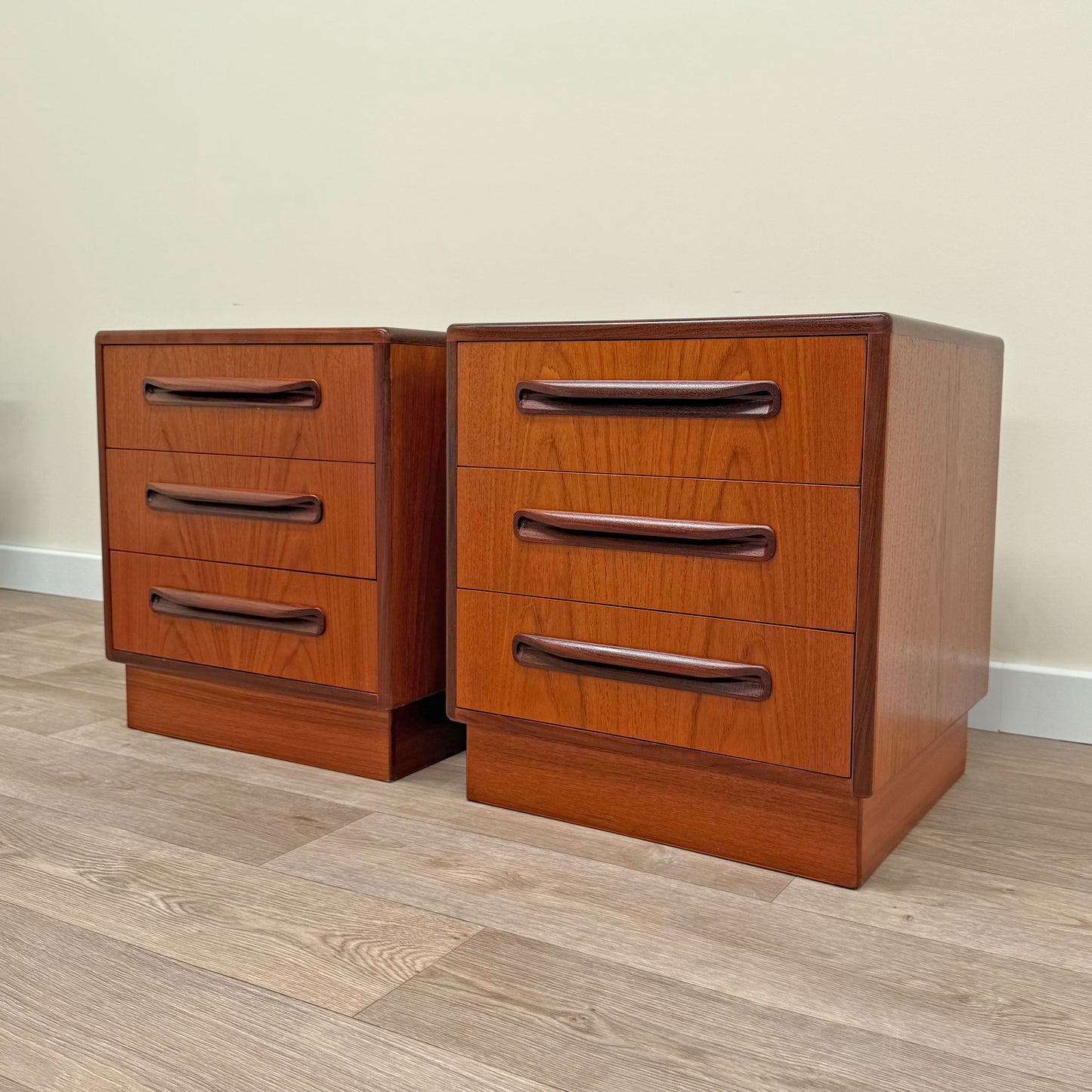 Pair of Refinished Vintage G Plan Fresco Teak Bedside Drawers