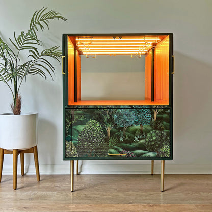 Vintage Mid Century G Plan Fresco Drinks Cocktail Cabinet - Cole & Son Forest - Brass Legs - *MADE TO ORDER*