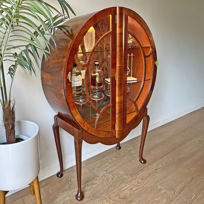 Rare Art Deco 1930s Walnut Round Circular Cocktail Drinks Cabinet - ‘The Orb’