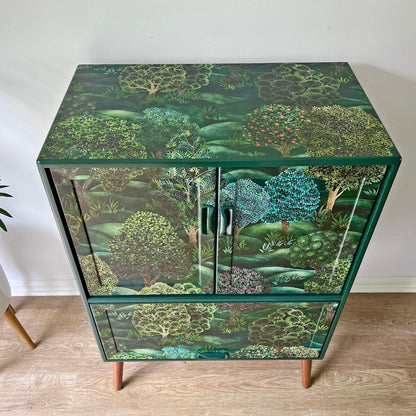 Vintage Mid Century G Plan Fresco Drinks Cocktail Cabinet - Cole & Son Forest - *MADE TO ORDER*