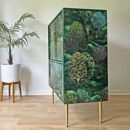 Vintage Mid Century G Plan Fresco Drinks Cocktail Cabinet - Cole & Son Forest - Brass Legs - *MADE TO ORDER*