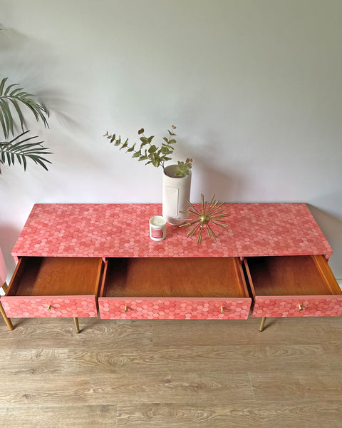 Vintage Sideboard TV Unit In Terracotta Hexagon Design