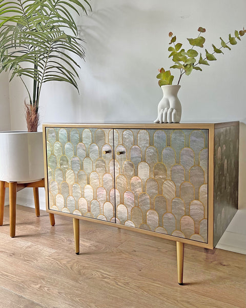 Bethan Gray Nizwa Pearl Mid-Century G Plan Fresco Small Sideboard Vinyl Cabinet TV Stand