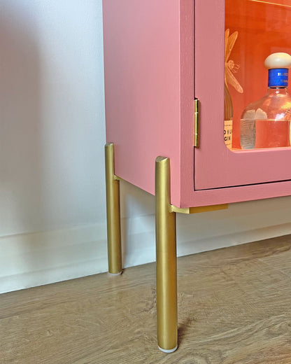 G Plan Modern Glass Display Drinks Cocktail Cabinet - Pink Gucci Herons - *MADE TO ORDER*