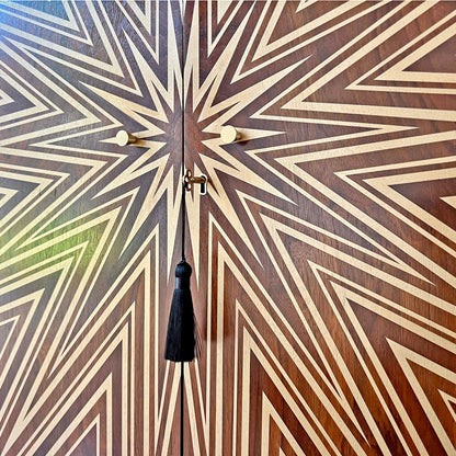 Luxury Art Deco Gold Starburst Walnut Drinks Cocktail Cabinet - ‘The Supernova’