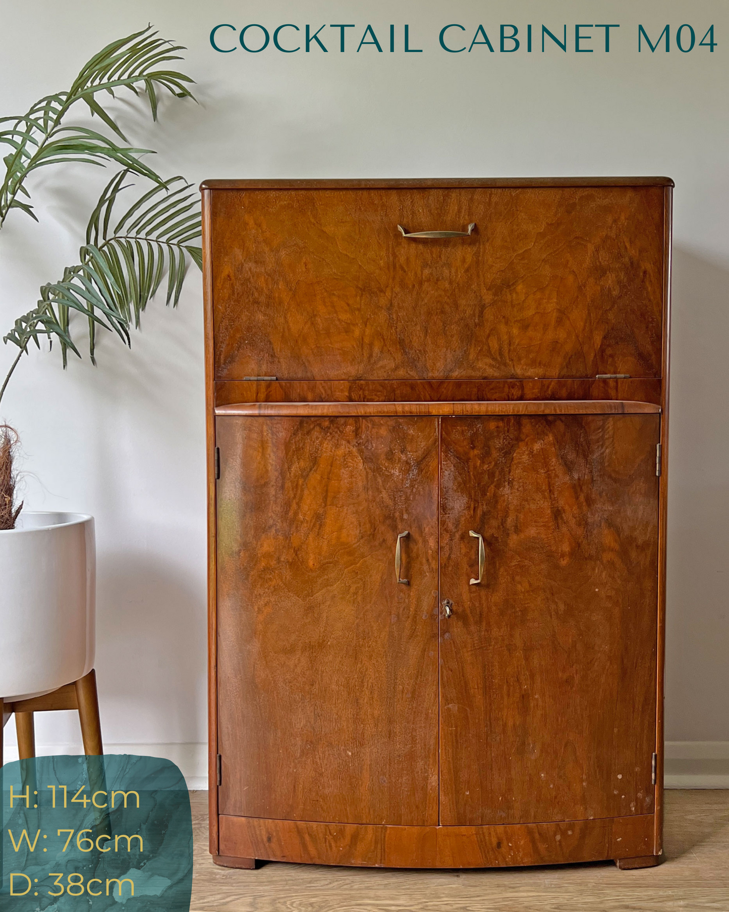 Vintage Walnut 1920s Art Deco Cocktail Cabinet - Bespoke Hand-Painted Design - *MADE TO ORDER*