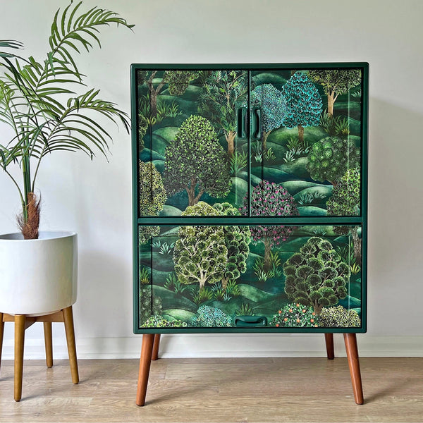Vintage Mid Century G Plan Fresco Drinks Cocktail Cabinet - Cole & Son Forest - *MADE TO ORDER*