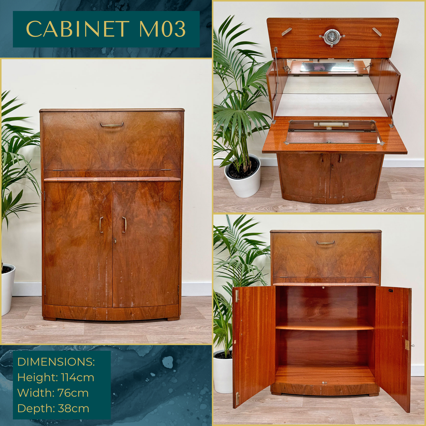 Luxury Art Deco Walnut Cocktail Cabinet – Bespoke Commission Deposit