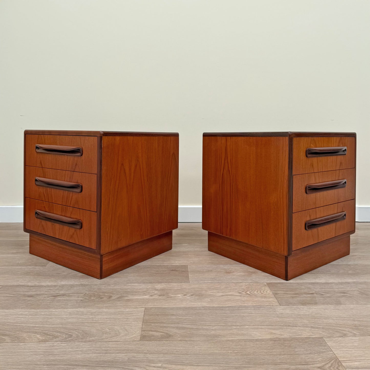 Pair of Refinished Vintage G Plan Fresco Teak Bedside Drawers