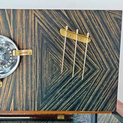 Luxury Art Deco Gold Starburst Walnut Drinks Cocktail Cabinet - ‘The Supernova’