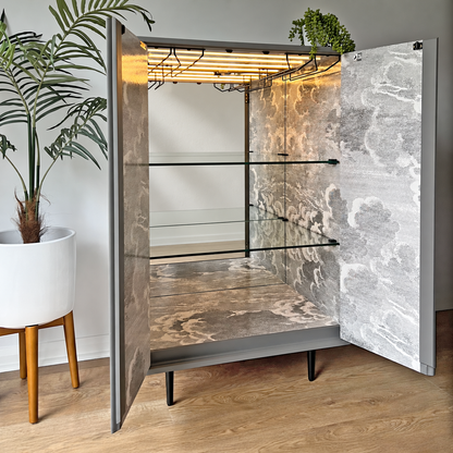 Grey Fornasetti Procuratie Con Vista 
Drinks Cabinet & Whiskey Bar Storage - ‘Mischief in Monochrome’