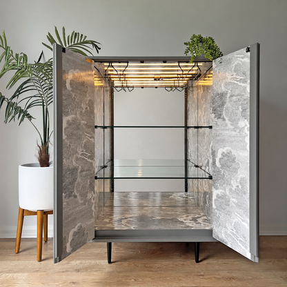 Grey Fornasetti Procuratie Con Vista 
Drinks Cabinet & Whiskey Bar Storage - ‘Mischief in Monochrome’