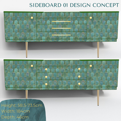 Vintage Bethan Gray Green & Gold 6ft Large Sideboard TV Unit Media Console - *MADE TO ORDER*