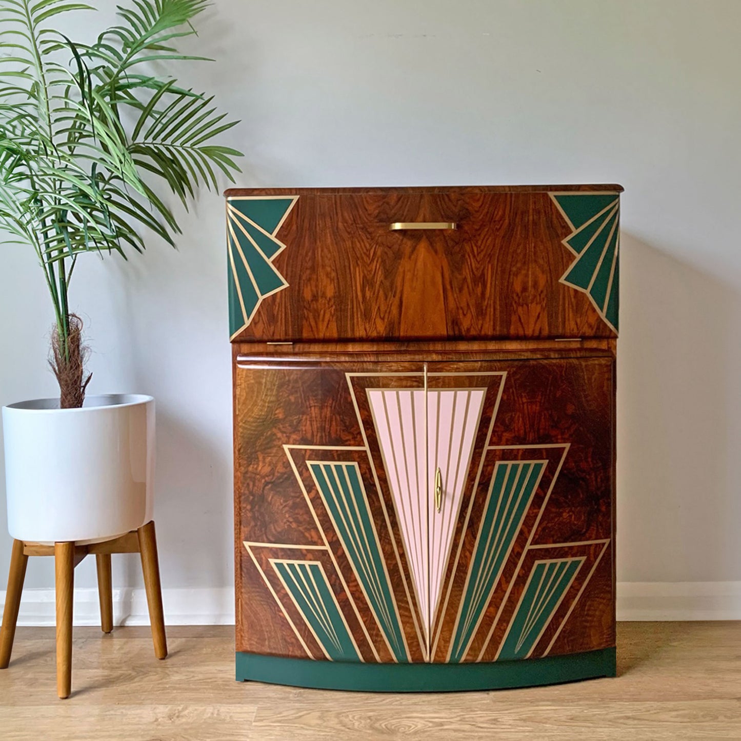 Vintage Walnut 1920s Art Deco Cocktail Cabinet - Bespoke Hand-Painted Design - *MADE TO ORDER*