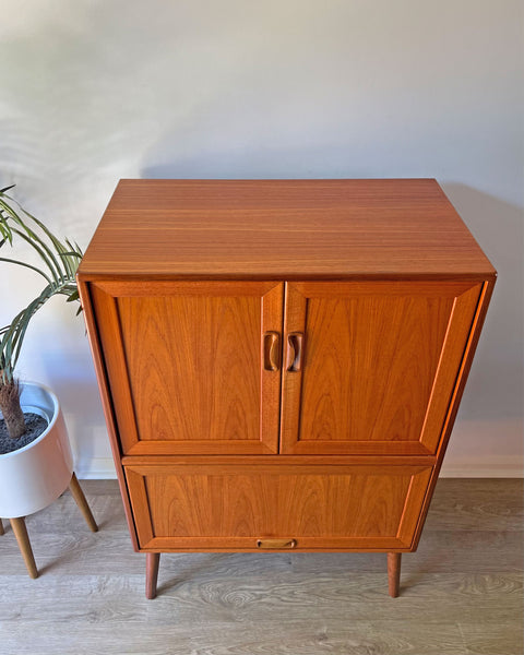 Vintage Mid Century G Plan Fresco Drinks Cocktail Cabinet on Wooden Legs - Tropical Parrot
