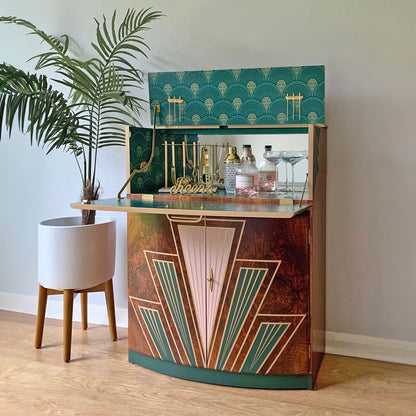 Vintage Walnut 1920s Art Deco Cocktail Cabinet - Bespoke Hand-Painted Design - *MADE TO ORDER*