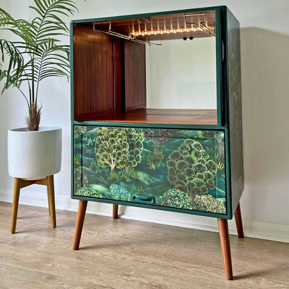 Vintage Mid Century G Plan Fresco Drinks Cocktail Cabinet - Cole & Son Forest - *MADE TO ORDER*