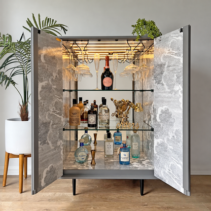 Grey Fornasetti Procuratie Con Vista 
Drinks Cabinet & Whiskey Bar Storage - ‘Mischief in Monochrome’