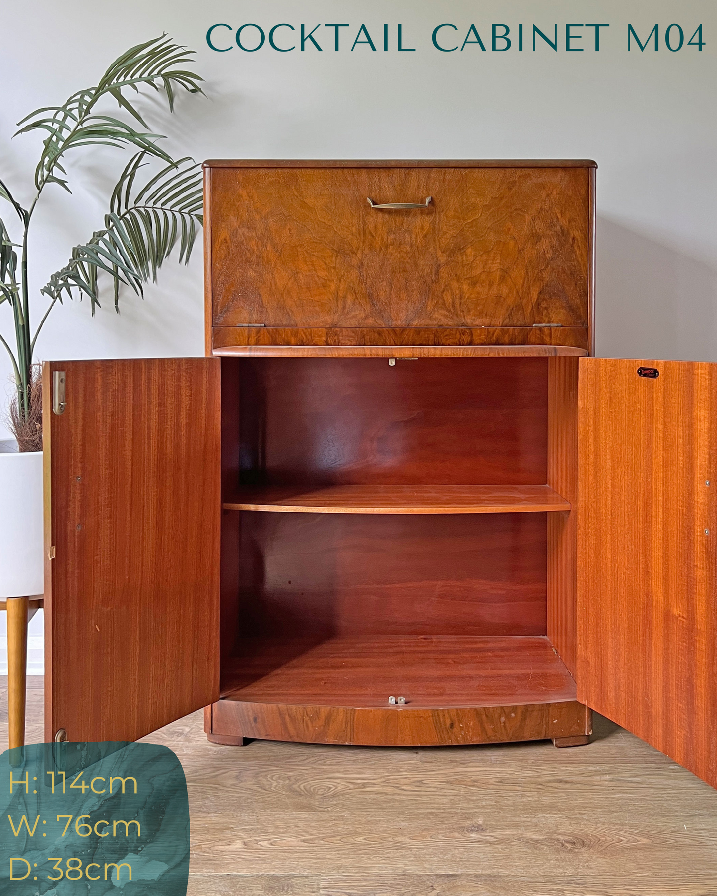 Vintage Walnut 1920s Art Deco Cocktail Cabinet - Bespoke Hand-Painted Design - *MADE TO ORDER*