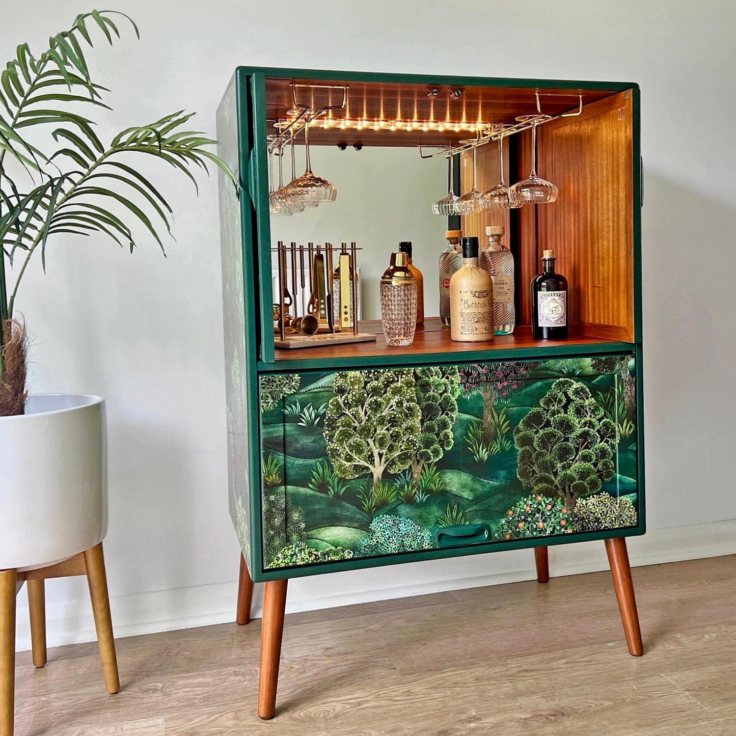Vintage Mid Century G Plan Fresco Drinks Cocktail Cabinet - Cole & Son Forest - *MADE TO ORDER*