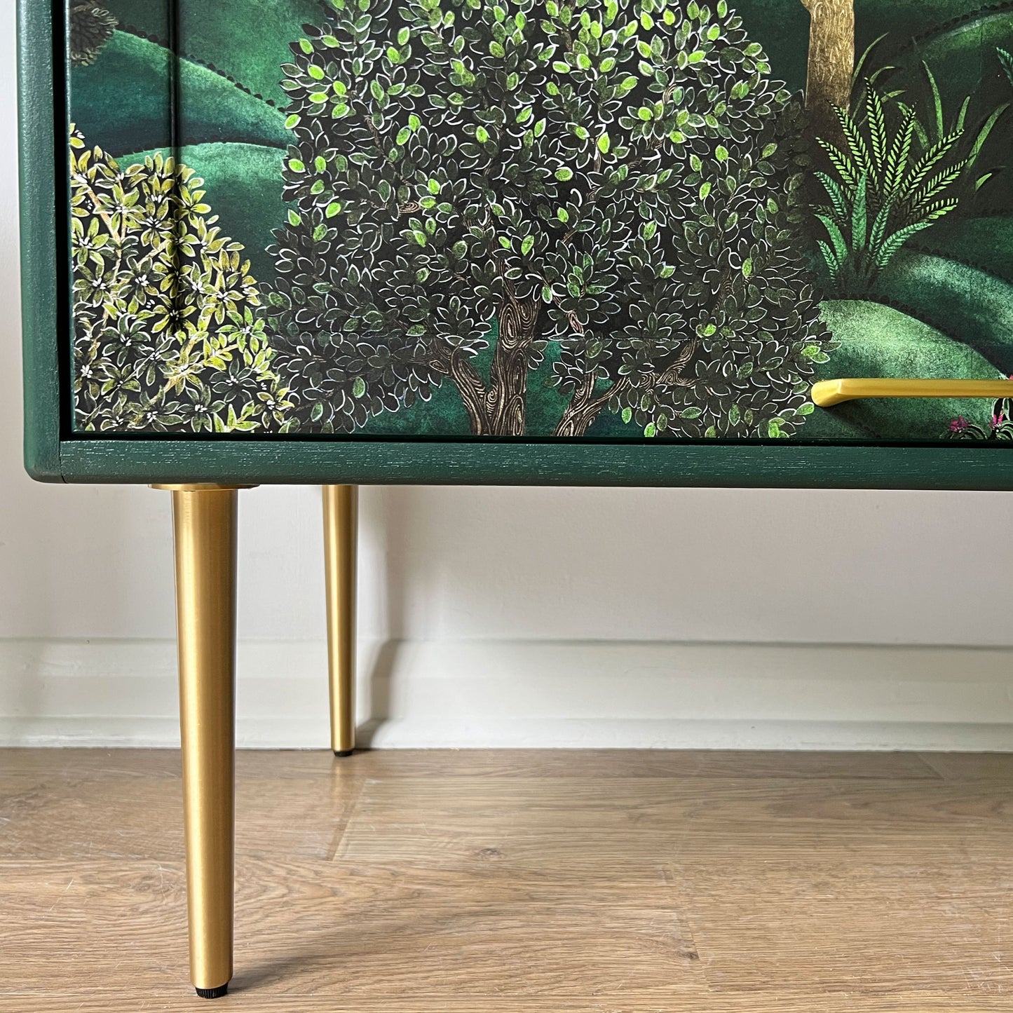 Vintage Mid Century G Plan Fresco Drinks Cocktail Cabinet - Cole & Son Forest - Brass Legs - *MADE TO ORDER*