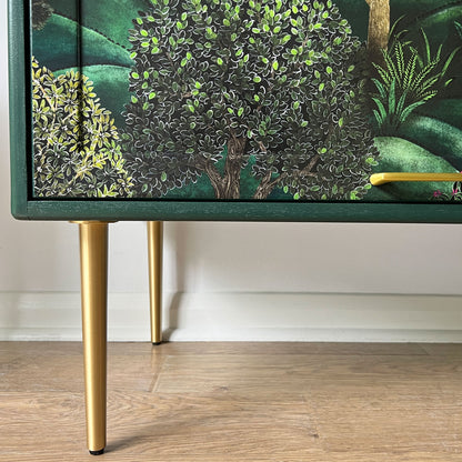 Vintage Mid Century G Plan Fresco Drinks Cocktail Cabinet - Cole & Son Forest - Brass Legs - *MADE TO ORDER*