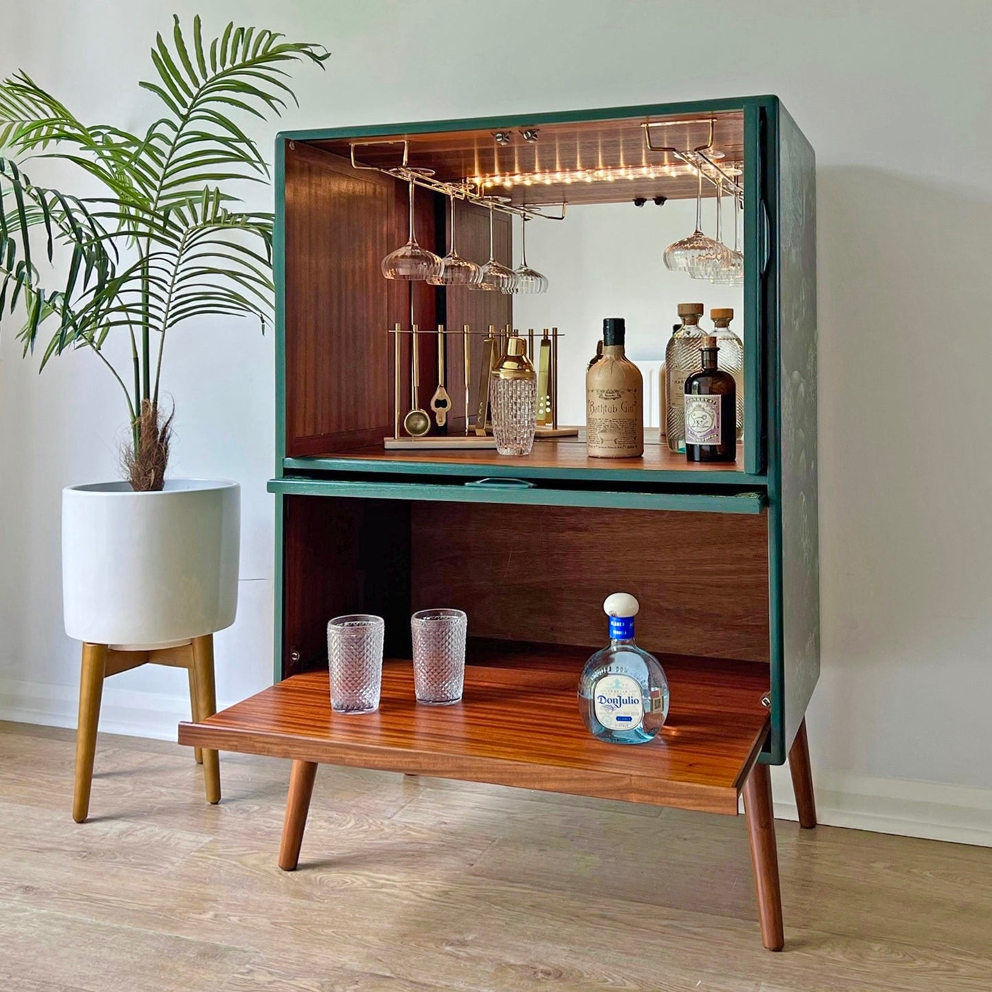 Vintage Mid Century G Plan Fresco Drinks Cocktail Cabinet - Cole & Son Forest - *MADE TO ORDER*