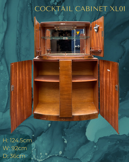Large Vintage Walnut 1920s Art Deco Cocktail Cabinet - Bespoke Hand-Painted Design - *MADE TO ORDER*