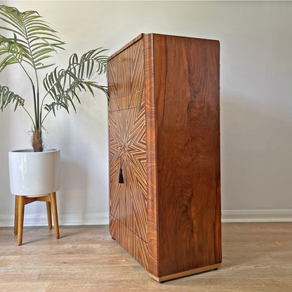 Luxury Art Deco Gold Starburst Walnut Drinks Cocktail Cabinet - ‘The Supernova’