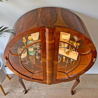 Rare Art Deco 1930s Walnut Round Circular Cocktail Drinks Cabinet - ‘The Orb’