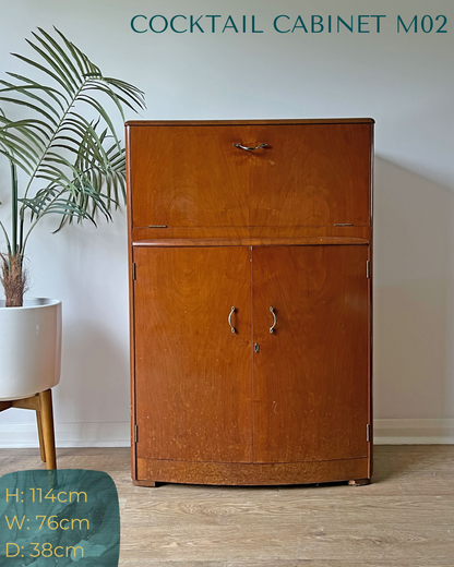 Vintage Walnut 1920s Art Deco Cocktail Cabinet - Bespoke Pink & Blue Hand-Painted Design - Made to Order