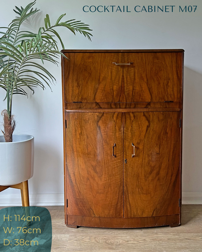 Vintage Walnut 1920s Art Deco Cocktail Cabinet - Bespoke Pink & Blue Hand-Painted Design - Made to Order