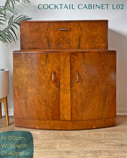Large Vintage Walnut 1920s Art Deco Cocktail Cabinet - Bespoke Hand-Painted Design - *MADE TO ORDER*