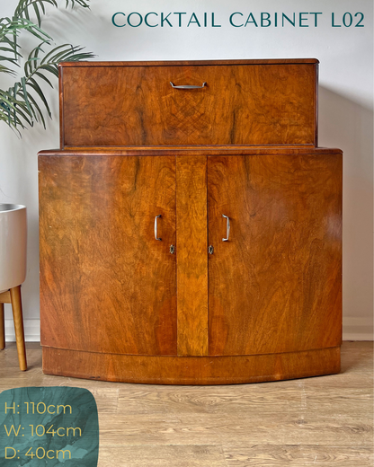 Large Vintage Walnut 1920s Art Deco Cocktail Cabinet - Bespoke Hand-Painted Design - Made to Order