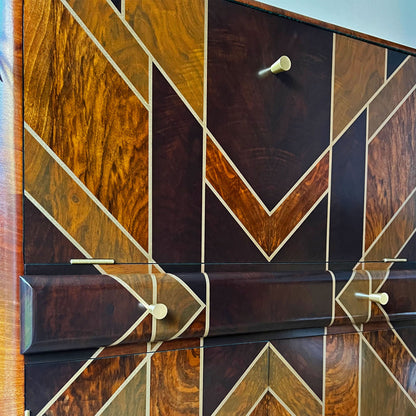 Art Deco Gatsby Walnut Gold Geometric Drinks Cocktail Whiskey Cabinet - *MADE TO ORDER*