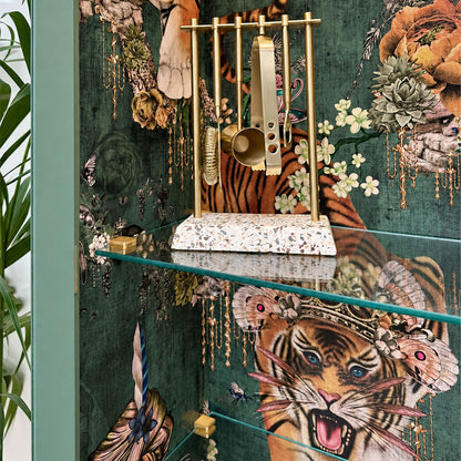 G Plan Modern Glass Display Drinks Cocktail Cabinet - Sage Green Tiger's Teatime