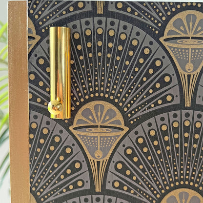 Large Art Deco Walnut Drinks Cabinet / Whiskey Bar - Gold Geometric Design - *MADE TO ORDER*