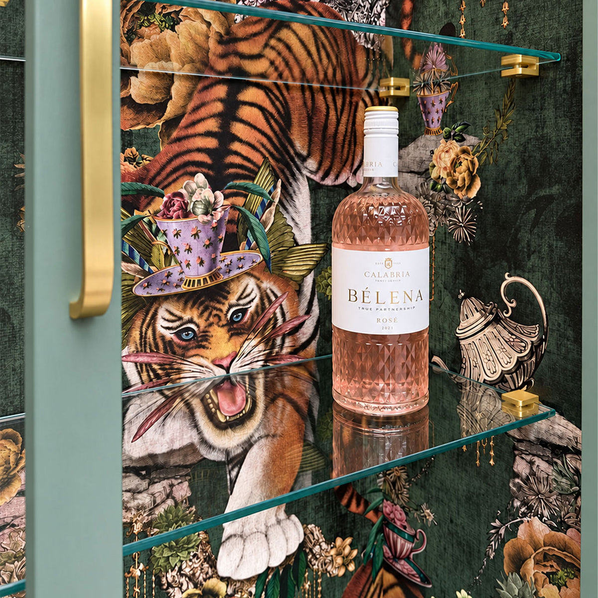 G Plan Modern Glass Display Drinks Cocktail Cabinet - Sage Green Tiger's Teatime