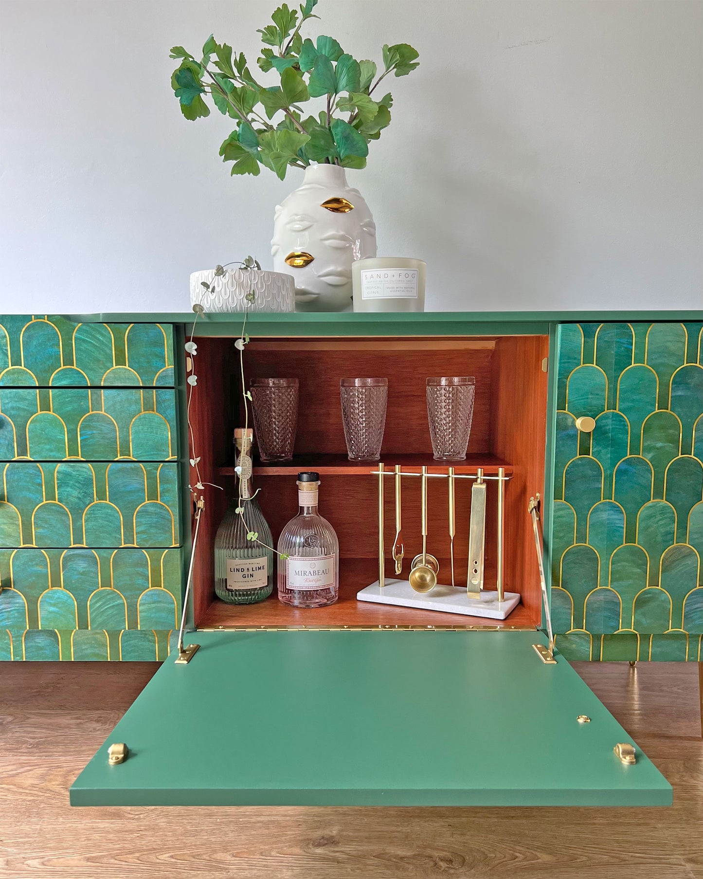 Vintage Bethan Gray Green & Gold 6ft Large Sideboard TV Unit Media Console - *MADE TO ORDER*