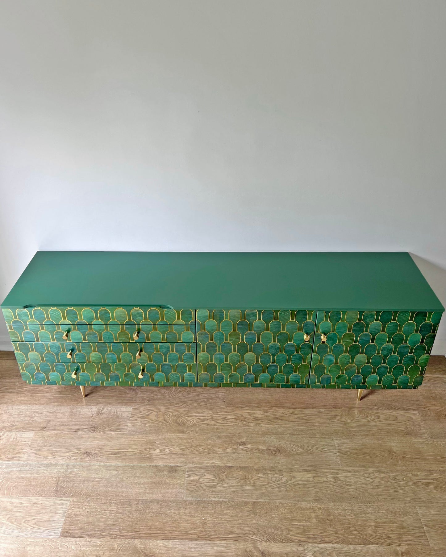 Vintage Bethan Gray Green & Gold 6ft Large Sideboard TV Unit Media Console - *MADE TO ORDER*