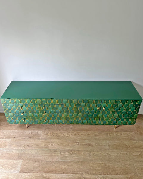 Vintage Bethan Gray Green & Gold 6ft Large Sideboard TV Unit Media Console