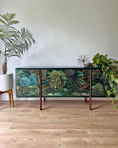 Vintage Mid-Century Teak & Green Sideboard TV Stand - Cole & Son Forest