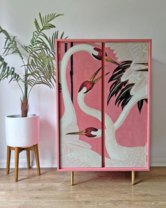 Vintage Harrods Stag C Range Large Drinks Cocktail Cabinet Bar - Pink Gucci Herons