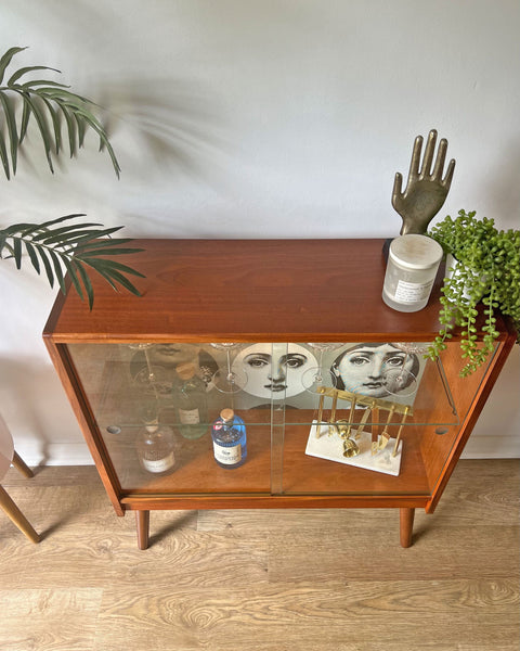 Vintage G Plan Teak Small Glass Fronted Display Drinks Cabinet - Fornasetti Tema E Variazioni 1