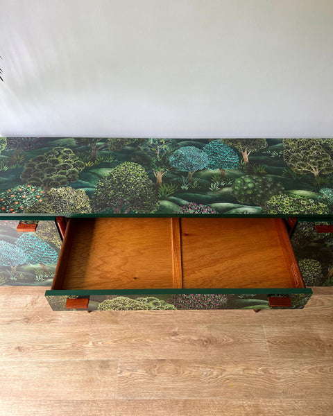 Vintage Mid-Century Teak & Green Sideboard TV Stand - Cole & Son Forest