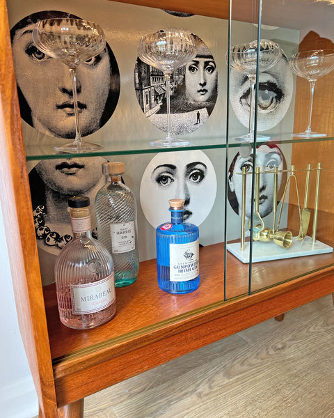 Vintage G Plan Teak Small Glass Fronted Display Drinks Cabinet - Fornasetti Tema E Variazioni 1