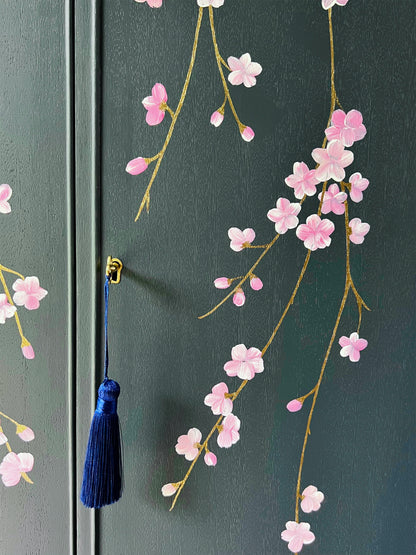Vintage Large Blue Drinks Cocktail Cabinet Bar - Chinoiserie Cherry Blossoms - ‘Hanami’