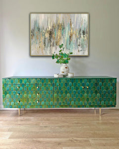 Vintage Bethan Gray Green & Gold 6ft Large Sideboard TV Unit Media Console